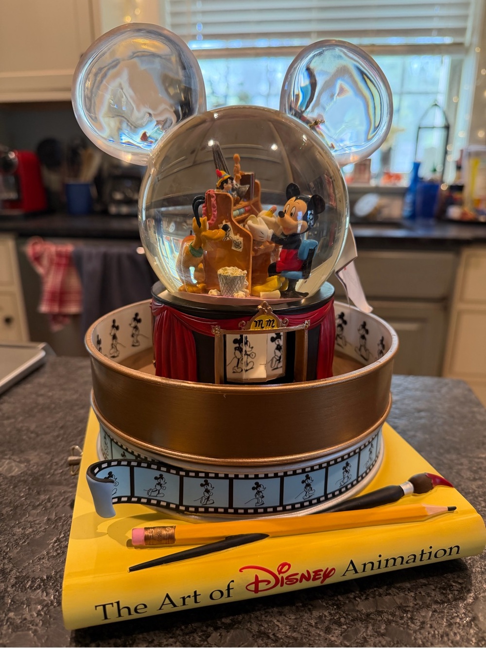 Disney Mickey Mouse Ear Snow Globe - Red, Gold, Black